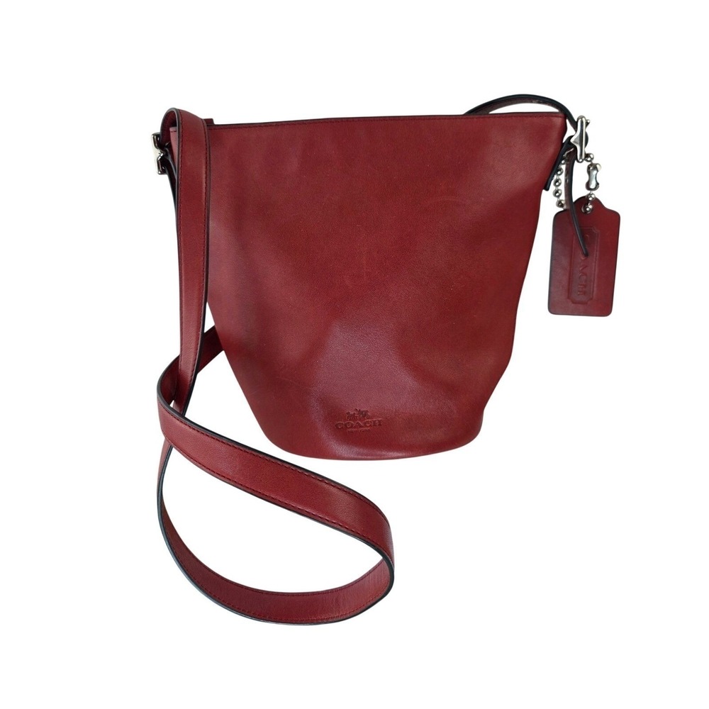 Coach Bleecker Sports Duffel Red Leather Crossbody Bucket Bag Silver Hardware